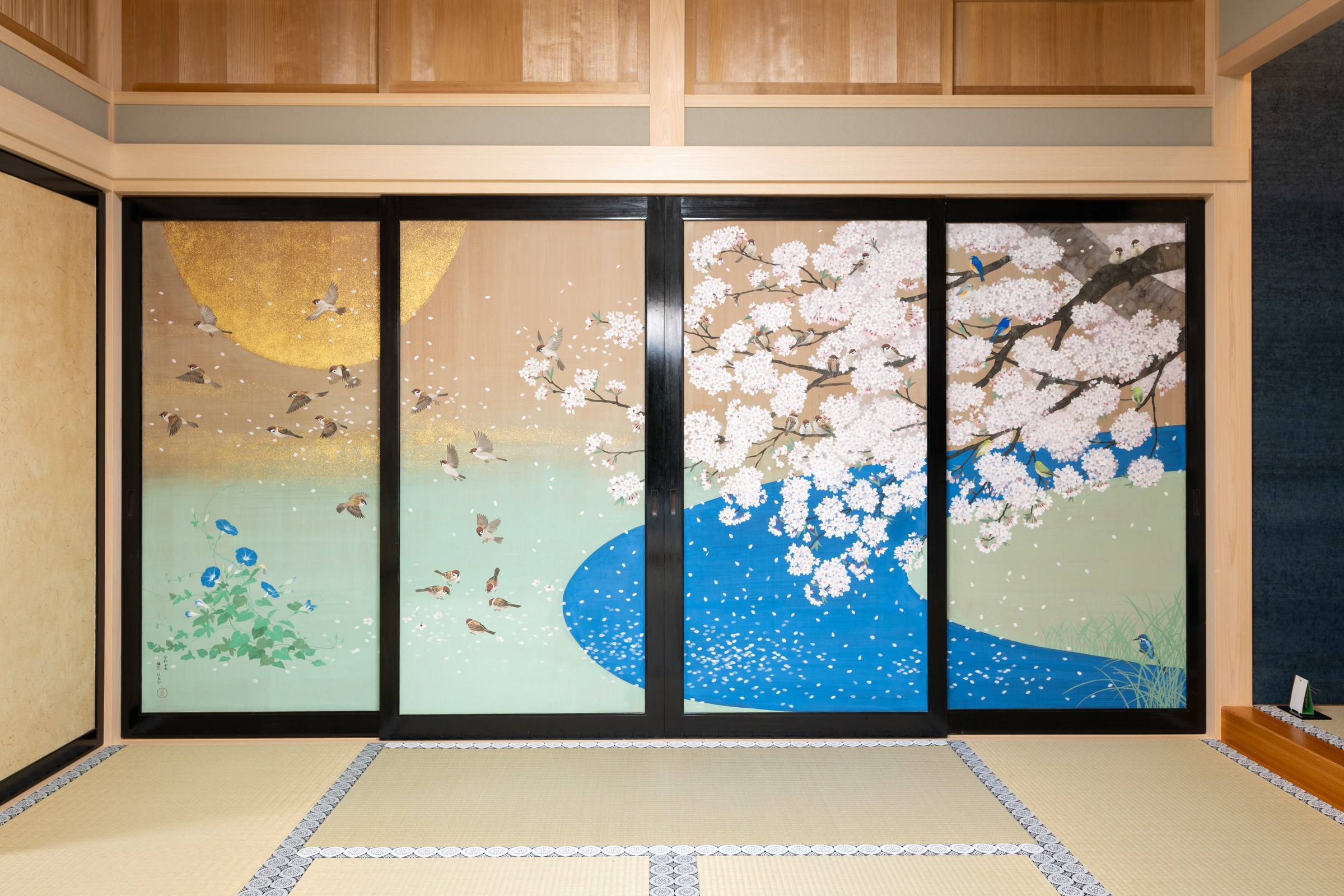 船橋大神宮 桜花小禽図 襖絵