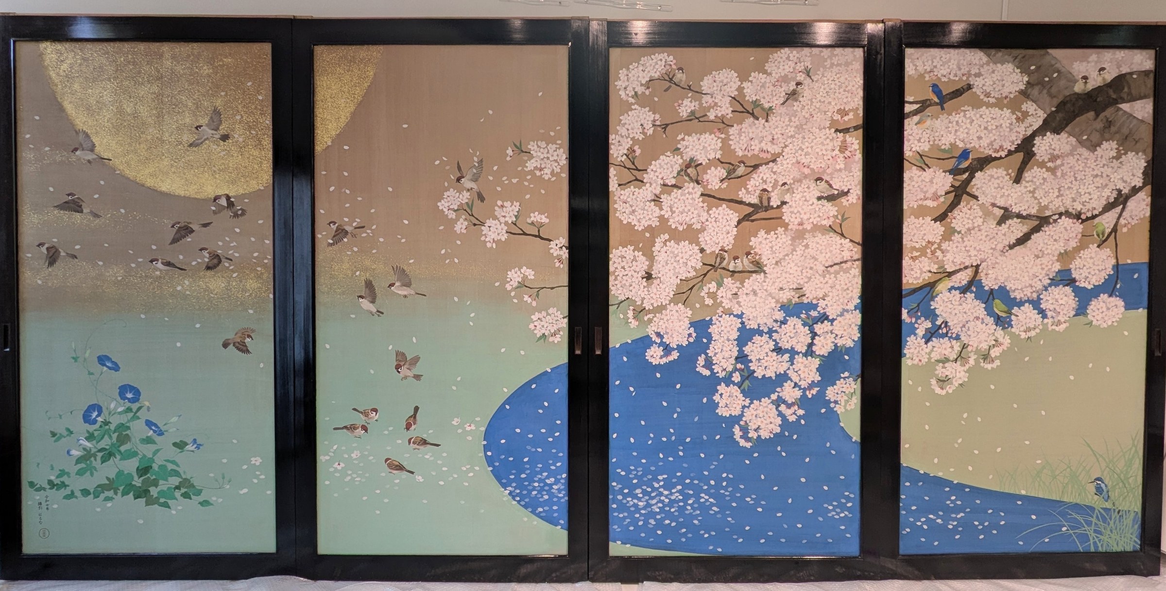 綿引はるな《桜花小禽図》船橋大神宮 襖絵 全体
